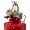 Closeup top view of the p1 fireblitz 1kg automatic powder extinguisher showing the pressure gauge and safety valve
