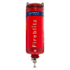 Red p2 fireblitz 2kg automatic powder extinguisher shown from the front inverted position