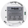 White circular Fifhb10 Firehawk Fhb10 Smoke Alarm back showing label with product details and certifications
