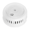 Angled view of a white firehawk optical smoke alarm showing vents and central sensor area
