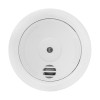 Front view of the firehawk optical smoke alarm showing its circular design and central sensor area