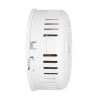 Side view of the firehawk optical smoke alarm showing its vents and circular shape
