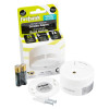 Fifhb155 Firehawk Fhb155 Midi Smoke Alarm contents showing alarm unit, batteries, mounting base, screws, and packaging box
