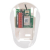 Front view of the firehawk rf link carbon monoxide alarm base showing internal circuit board and battery compartment