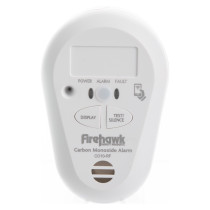 Front view of firehawk rf link carbon monoxide alarm showing buttons and display screen