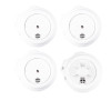 White Firehawk Mains Powered 3 Smoke 1 Heat Alarms Firehawk Kit showing front and back views of the alarms