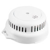 Angled view of a Firehawk mains smoke alarm alkaline battery backup showing vents and a circular design