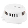 angled view of firehawk mains optical smoke alarm with sealed self charging lithium battery backup in white casing