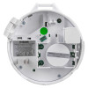 back view of firehawk mains optical smoke alarm with sealed self charging lithium battery backup showing internal components