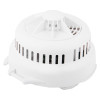 Angled view of a firehawk mains heat alarm with alkaline battery backup in white plastic casing