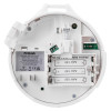 Back view of firehawk mains heat alarm alkaline battery compartment showing battery slots and labelled information panel