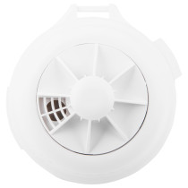 Front view of the firehawk mains heat alarm lithium battery backup showing circular design with vents and centre button