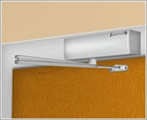 A graphic of an overhead door closer installed in Fig. 61 configuration