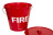 A red fire bucket with the word 