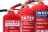 A group of fire extinguishers