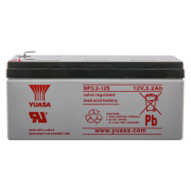front view of a 12v battery fire alarm panel psu showing label details and top with terminals