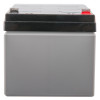 Side view of a 12v battery fire alarm panel psu showing rectangular shape with black top and grey body
