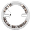 Front view of an apollo alarm base showing its white circular frame with metal connectors