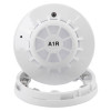 Front view of apollo series 65 a1r heat detector with flap65b base showing round white device with centre labelled A1R