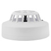 Side view of the apollo series 65 a1r heat detector with flap65b base showing its circular white design and vented top section