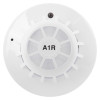 Front view of the apollo series 65 a1r heat detector showing the circular white unit with grid design and text A1R in the centre