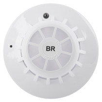 Front view of the apollo series 65 br heat detector showing its circular design and central markings