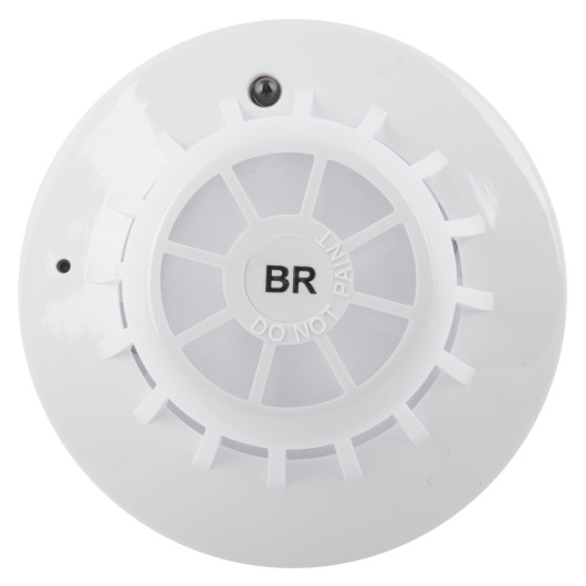 Front view of the apollo series 65 br heat detector showing its circular design and central markings
