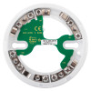 Front view of apollo series 65 sav wire detector base showing wiring terminals and circuit board details