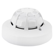 angled view of the apollo discovery multi sensor detector showing its round white casing with vents and central dome