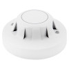 angled view of the apollo discovery optical smoke detector showing its circular white design with ventilation openings