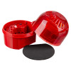 apollo discovery open area sounder beacon showing red plastic casing, clear red cover and black circular pad laid out separately