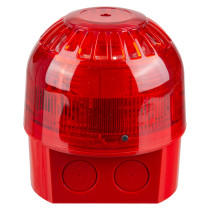 Side view of the apollo discovery open area sounder beacon in red plastic casing