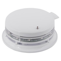 angled view of apollo discovery sounder beacon base with flapwhc cover showing the circular white and clear plastic design