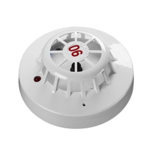 angled view of the apollo xp95 high temp heat detector showing the top and side vent details with the number 90 visible