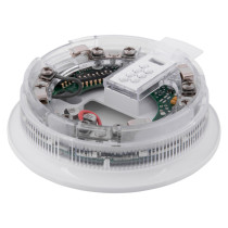 angled view of apollo xp95 discovery series short circuit isolator base showing internal components and wiring