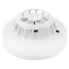 Angled view of an apollo xp95 class a2s heat detector showing the white circular casing and grille design
