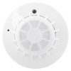 Front view of the apollo xp95 class a2s heat detector showing its circular white design with vents and a central sensor area