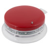 angled view of apollo x95 sounder beacon base with isolator with flaprdc cover showing red top and clear sides on a white base
