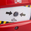 Closeup of the manual call point button on the apollo x95 showing arrows and logo on a red background