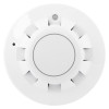 apollo xp95 optical smoke detector shown from the front with a round white casing and vents around the centre