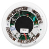 Front view of alarmsense sounder base showing wiring terminals and internal components with screws and circuit board visible