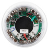 Front view of alarmsense combined sounder beacon base showing internal wiring and circuit board components