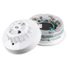 Alarmsense cs fixed temperature heat detector shown at an angle with cover removed to reveal internal parts