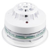 Front view of alarmsense cs fixed temperature heat detector showing white circular design with vents and indicator light