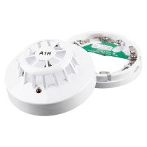 angled view of alarmsense a1r rate of rise heat detector showing front and back components