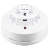 Front view of alarmsense a1r rate of rise heat detector showing white circular design and protective grille with A1R text