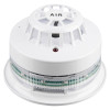 front view of alarmsense a1r rate of rise heat detector showing white circular device with vents and LED indicator