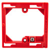 Red plastic surface mounted base for alarmsense 2 wire manual call point shown from the front middle angle
