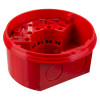 alarmsense open area sounder shown from an angled view revealing its red circular base and internal connectors
