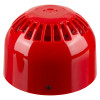 alarmsense open area sounder shown from the front in red with vented design and a small black sensor hole